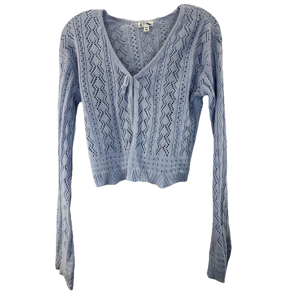 Y2K Blue Babydoll Top Long Sleeve Cardigan Sweater Size Xl Fairy Whimsy Bella